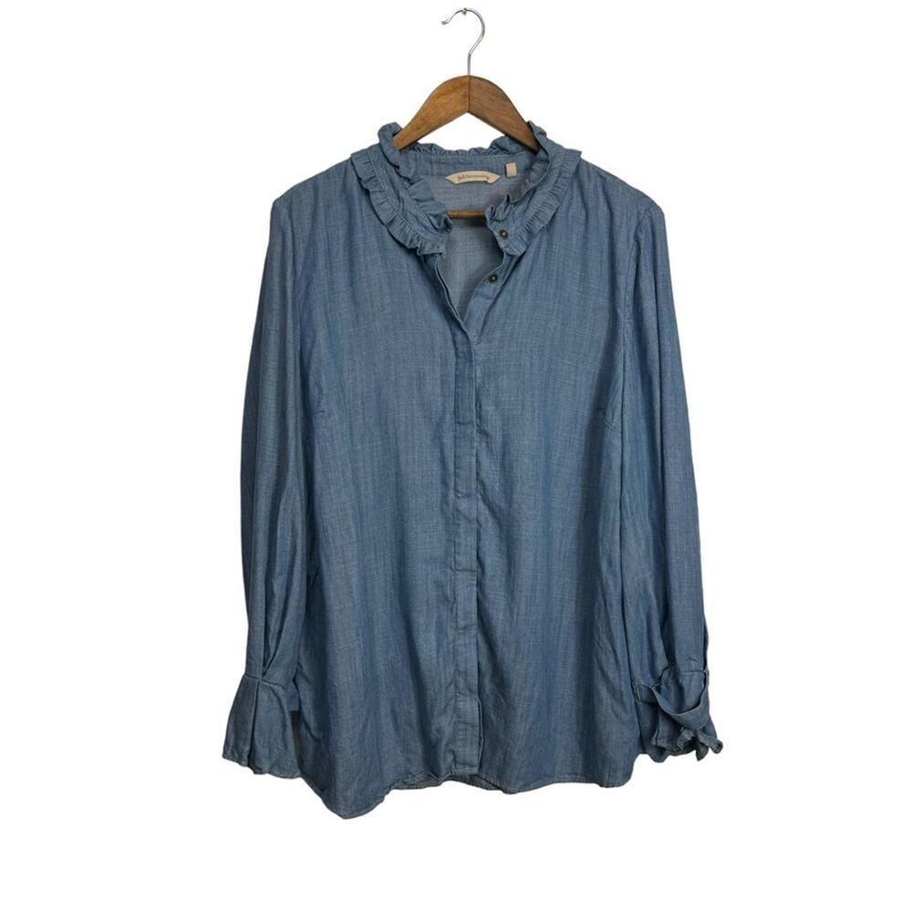 Soft Surroundings Venezia‎ Tencel Chambray Button Down Blouse size XL
